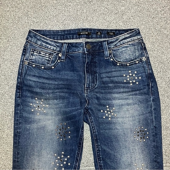 Miss Me Ankle Skinny Jeans Womens Size 26 Blue Studded Rhinestone Faded Denim - Picture 3 of 12